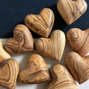 Hand Carved Olive Wood Hearts (Set of 10)