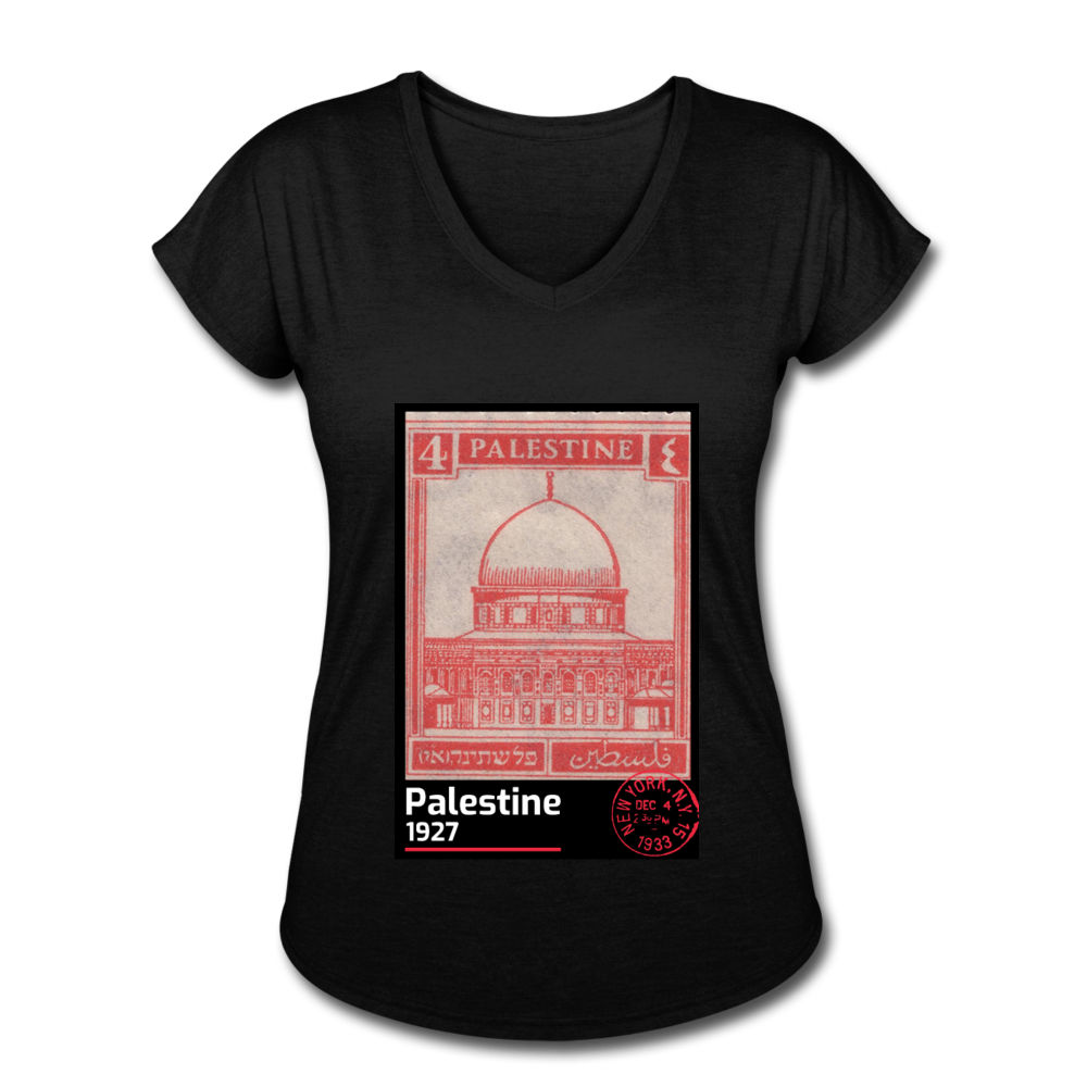 PALESTINE STAMP Tri-Blend V-Neck T-Shirt (Women) - black