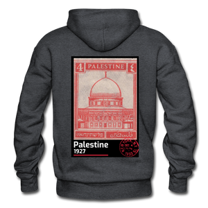 PALESTINE STAMP UNISEX HOODIE - charcoal grey