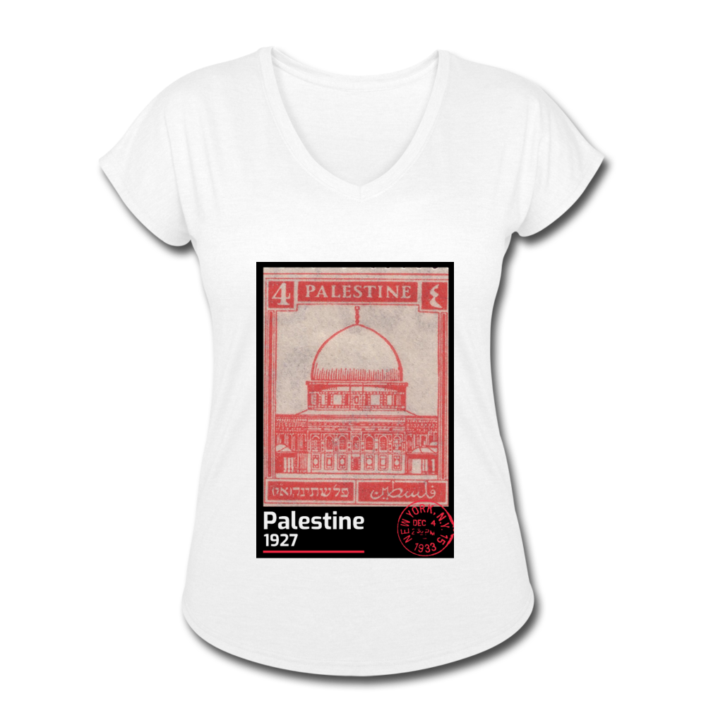 PALESTINE STAMP Tri-Blend V-Neck T-Shirt (Women) - white