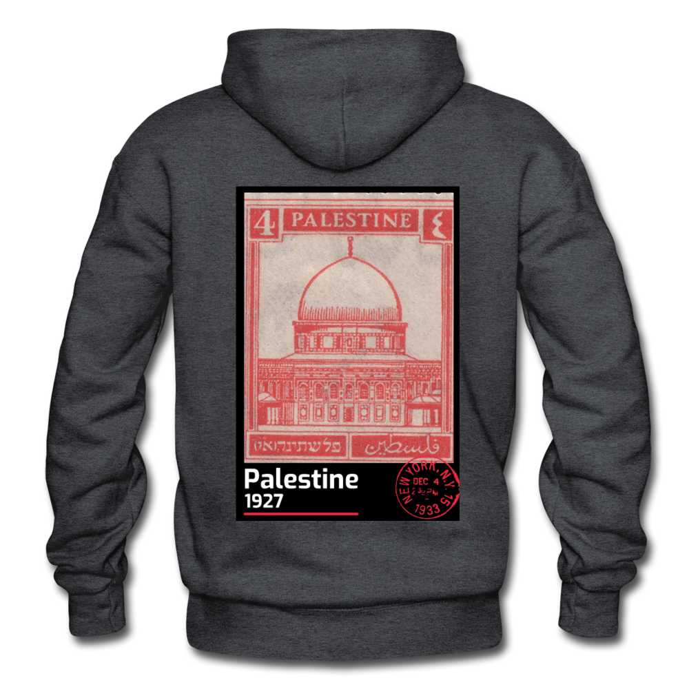 PALESTINE STAMP UNISEX HOODIE - charcoal grey